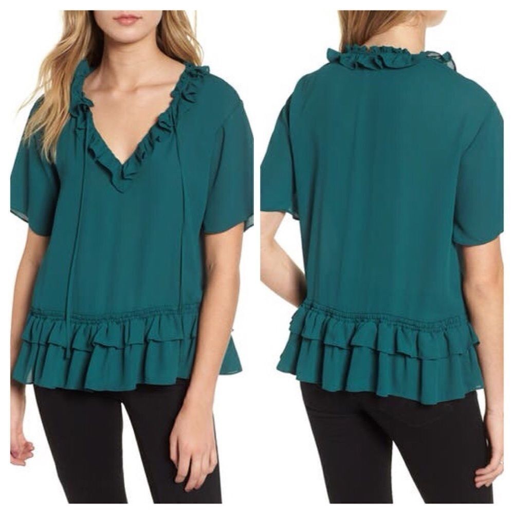 Chelsea28 Ruffle Hem Split Neck Blouse Size Medium